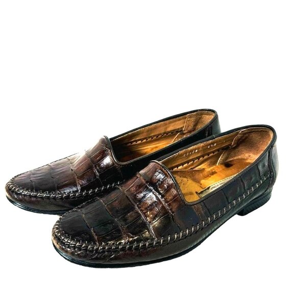 Bruno Magli Croc Embossed Handmade in Italy Women Brown Leather Loafers Shoe 5.5 - Picture 1 of 12